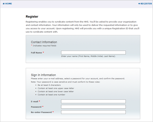 Example of a registration page with fields for entering name, email, and password.