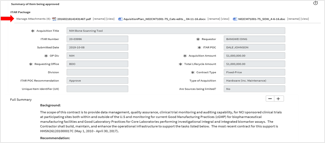 Figure 19: ITAR Summary w/ Attachments