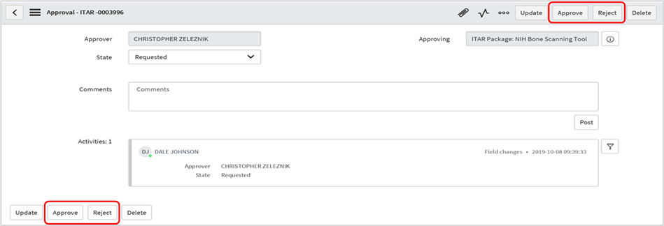 Figure 20: ITAR Approval Form w/ Comment Section