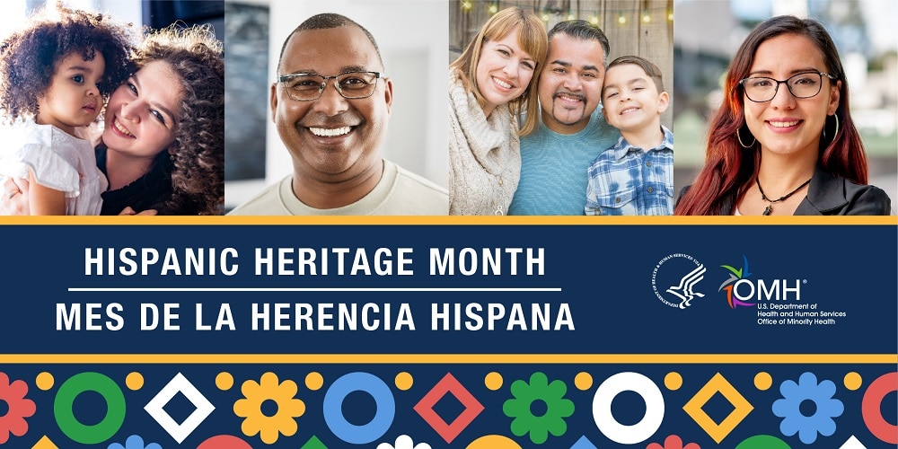 Hispanic Heritage Month Twitter collage with Hispanic/Latino people.