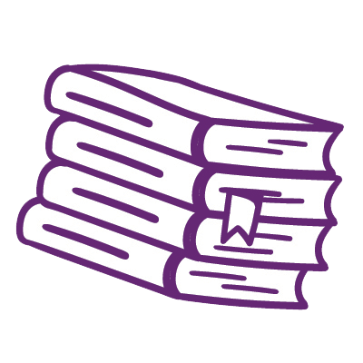 Illustrated outline of a purple stack of 4 books