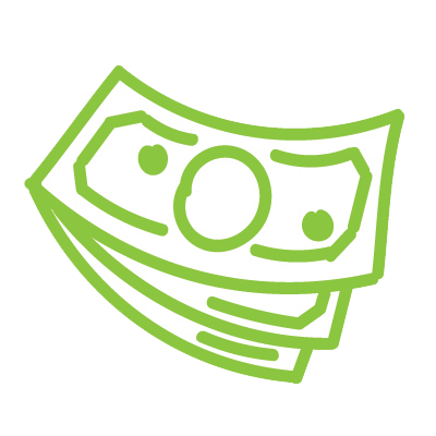 Illustrated outline of a green stack of dollar bills