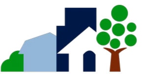 illustration of a community neighborhood with a house and church.