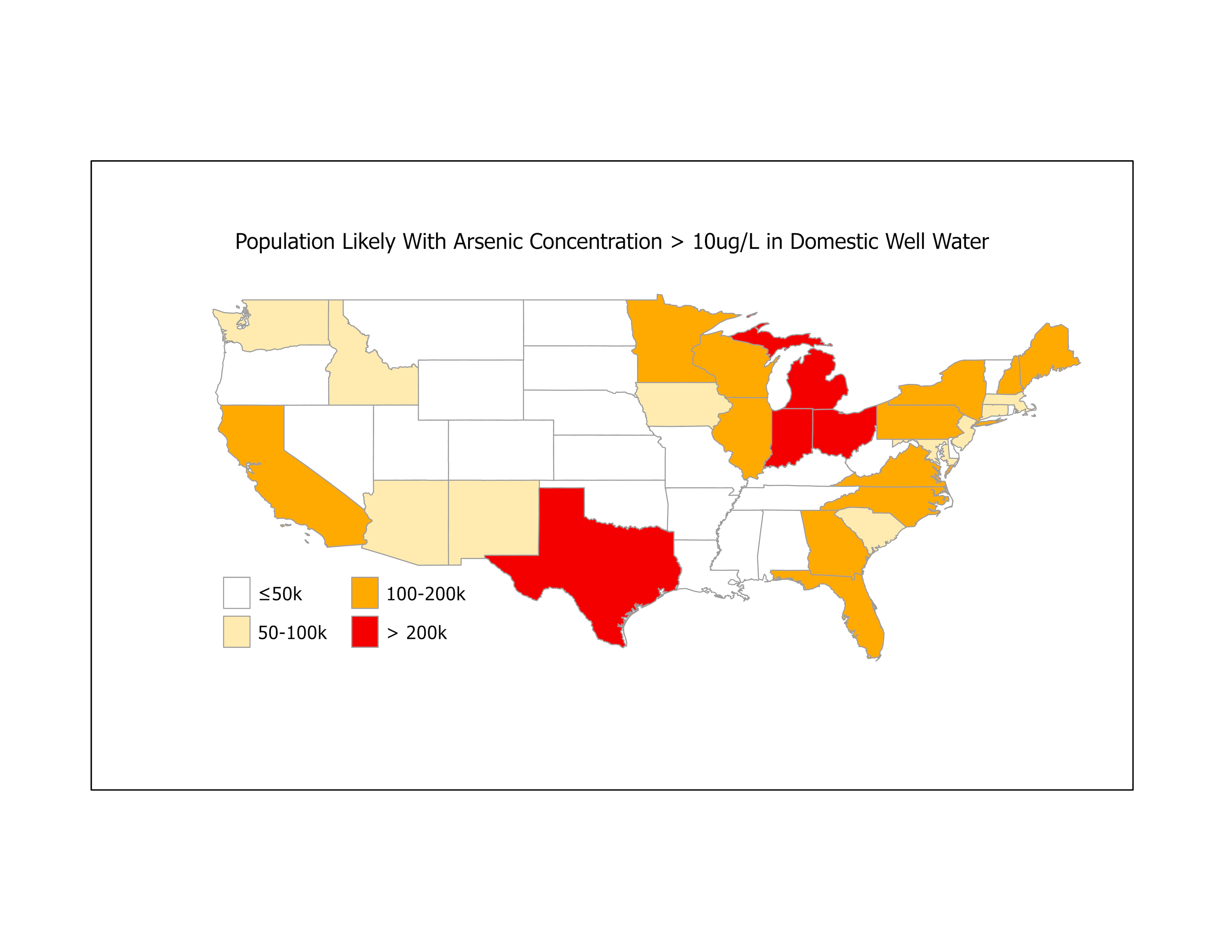 Map showing the probability of having high arsenic in domestic wells during drought