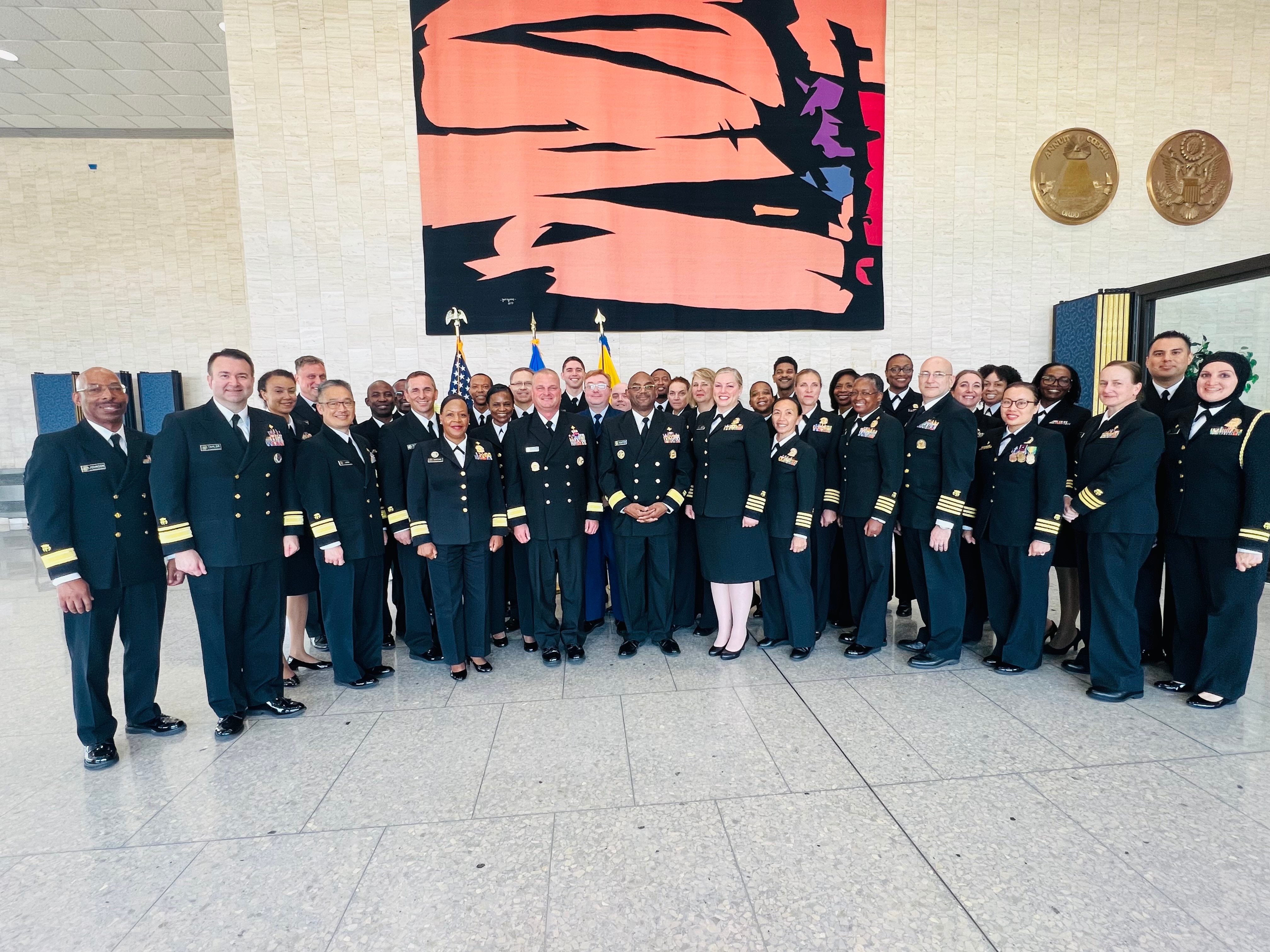 RADM Denise Hinton and officers after the Surgeon General Town Hall in the Humphrey Building.