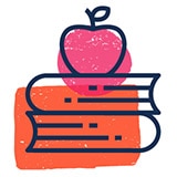 Illustration of stack of two red books with an apple on top