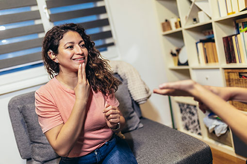 Woman speaking sign language